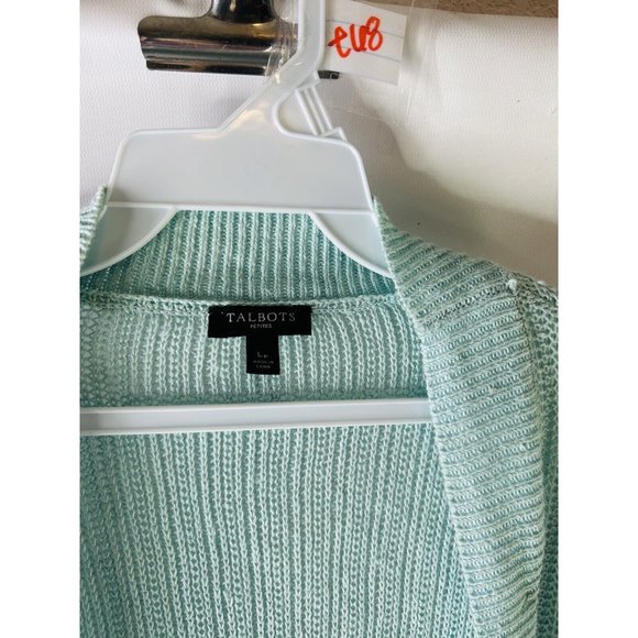 Talbots Linen Knit Cardigan Duster Sweater Blue Coastal - Picture 2 of 5